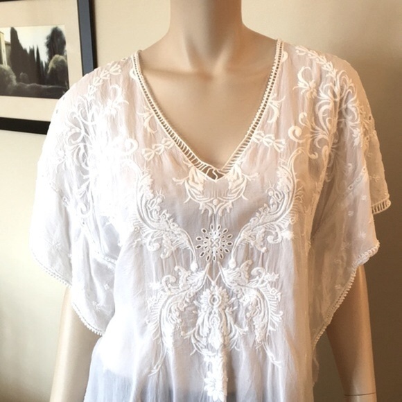 Johnny Was White Embroidered Flowy Damask Tunic. Size S. P/A876/M - Picture 4 of 10